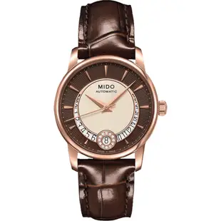 MIDO 官方授權 Baroncelli 真鑽機械腕錶-M0072073629100/咖啡x玫瑰金框/33mm