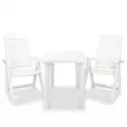Bistro Set 3pcs Plastic Table With Parasol Hole Folding Reclining Chairs White