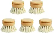 Bamboo Wok Brush Bamboo Dish Brush Bamboo Wok Cleaning Brush Bamboo Scrub Brush Eco-Friendly Dish Brush Replacement Heads - 5 Pieces Natural Sisal Hemp and Beech Wood Scrubbing Brushes