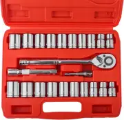 1/2" Drive Socket Set, 23 Piece Standard SAE (7/16 to 1 Inch) and Metric (13-19,