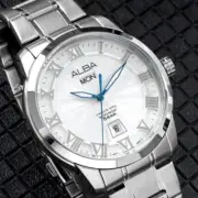 Seiko Alba Mens Formal Casual Roman Numeral Day Date Metal Quartz Wrist watch