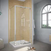 ELEGANT Shower Enclosure Sliding Door 3 Panels Tempered Glass with Side Panel Bath Screen 90x86cm