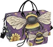 [ZRYSMY] Duffel Bag for Traveling, Closeup Bee Florals Travel Bag Gym Bag, with Multiple Interior Pockets Shoulder Weekender Bag for Women Men with Toiletry Bag 20.5L x 1.9W x 13.8H, Multi-Colored, one