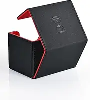 UAONO Card Deck Box for MTG Cards, Large Deck Case Fits 120+ Sleeved Cards, Magic Commander Deck Box with 2 Dividers Compatible with all Collectible Trading Cards (Black&Red,Timetwister)