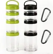 2PCS Stackable Snack Container and Protein Powder Shaker Cup, Portable Keychain with Twist Lock System, Leak-proof for School, Travel, Workout Fitness (Black, Green)