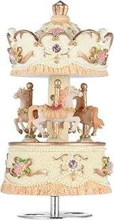 Labymos Laxury Windup 3-Horse Carousel Music Box Artware/Gift Melody Castle in The Sky/Purple/Blue/Gold Shade for Option