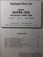 McCulloch Super-55A Chain Saw Parts Manual Chainsaw 1958 Gasoline Engine 2-Cycle