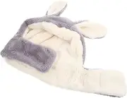 [Minkissy] Boys and Girls Ear Protection Hat Rabbit Shape Hat Plush Comfortable Odorless Adorable Design Warm Light Grey