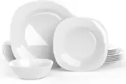 18PCS Dinnerware Livingware Set, Winter Frost White Classic Square Dinner Plate