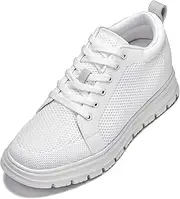 [CALTO] Men's Invisible Height Increasing Elevator Shoes - Light-Weight Lace-up Knitted Casual Sporty Sneakers - 2.4 Inches Taller