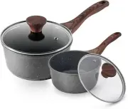 PFOA Free Nonstick Saucepan Set with Glass Lid: Durable Granite Coating Cookware