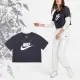 【NIKE 耐吉】短袖 NSW Essential 女款 短版 藍 白 大LOGO 寬鬆 純棉 短T 經典款(BV6176-015)