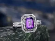 Emerald Cut 4.10 Ct Purple Diamond Engagement Wedding Ring 14K White Gold Over
