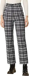 [Allegra K] Women's Plaid Ankle Pants Button Casual Tartan Check Work Trousers