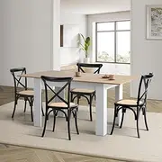 Oikiture Dining Table and Chair Sets Dining Set with Rattan Dining Chair Set of 4 Black