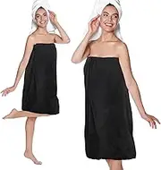 Tigeen 2 Pcs Towel Wrap for Women Lightweight Spa Robe with Adjustable Closure Elastic Top Soft Bathrobe Spa Wrap(Medium,Black)