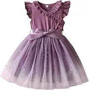 [JiAmy] Dresses for Girls Ruffle Tulle Toddler Puffy Princess Dress Gradient Glitter Party Clothes for 3-8 Years