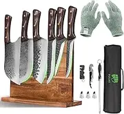 13pcs Chef Butcher Knife Set with Magnetic Knife Block Holder, High Carbon Steel Hand Forged Fish Boning Carving Knife for Kitchen, Camping, BBQ