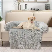 CostwayPlush Calming Dog Couch Bed with Anti-Slip Bottom-White-L