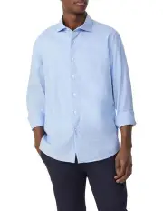 [Van Heusen] Never Tuck Linen Blend Shirt in Blue