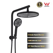 Decaura 10" Rain Shower Head Set 2 in 1 Wall Mounted Shower Rail 3-Mode Handheld Spray Round Bathroom (Matt Black)