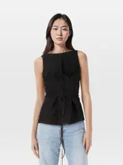 Black Sleeveless Lace Up Top