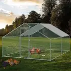 Large Walk-in Chicken Coop Outdoor Run Covered Metal Shed Cage Pen House 3x4x2m