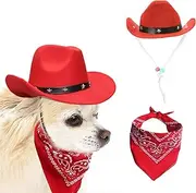 AWOCAN Dog Cowboy Hat and Bandana Scarf Dog Cat Sombrero Puppy Hat Dog Cat Costume Cosplay Cap Puppy Pet Dog Cat Holiday Pet Party Decoration (RED)