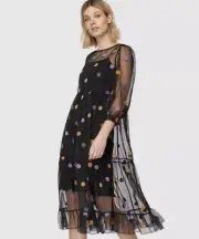 GORMAN Winter Moon Mesh Dress Size 10 With Slip Dress Lining (F1)