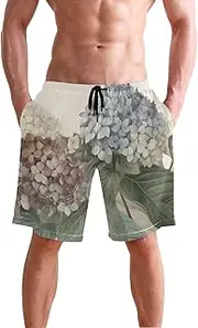 [XYMZR] Men's Swim Trunks Retro Hydrangea Vintage Quick-Dry Bathing Suit Swimming Board Shorts S