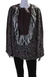 BCBGMAXAZRIA Womens Red Wool Leather Trim Fringe One of a Kind Jacket Size OS