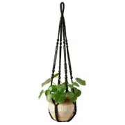 Macrame Plant Hanger Indoor Hanging Planter Basket with Wood Beads Decorative Flower Pot Holder No Tassels for Indoor Outdoor Boho Home Decor 90cm/35Inch,Black,1pcs (POTS NOT Included)