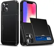 Apple iPhone 15 Plus/iPhone 14 Plus Slide Armor Card Holder Protective Shockproof Hard Quality Back Cover Case Black Durable