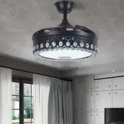 42" Smart Dimming 7-Color LED Chandelier Crystal Invisible Ceiling Fan w/Speaker