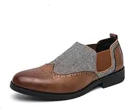 [XOEKD] Mens Patchwork Two Tone Comfortable Slip On Dress Loafers Fashion Carving Punched Brogues Business Leather Shoes Round Toe Low Top Luxury Formal Walking Shoes