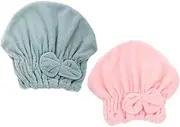 Baluue Bath Cap Hair Drying Hat Set Absorbent Hair Towel Wraps for Women Soft Fleece Cartoon Style Non-Toxic Hair-Friendly