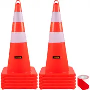VEVOR Safety Cones, 10PCS 28\" Traffic Cones, PVC Orange Construction Cones, 2 Reflective Collars Traffic Cones with Weighted Base and Hand-Held Ring