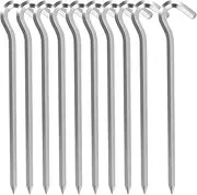 Tent Pegs Pack of 10 Metal Pegs Heavy Duty Tent Hooks Aluminum Alloy Rust Free Durable Camping Hard Ground Pegs for Camping, Tarpaulin, Gazebos, Football Net, Tent Tarps Galvanised and Outdoor, Silver