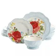 The Pioneer Woman Sweet Rose Light Blue Stoneware 12Piece Dinnerware Set Durable