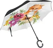 Double Layer Inverted Umbrella Cars Reverse Umbrella Fox Flower Windproof UV Proof Travel Outdoor Umbrella