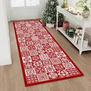 Christmas Runner Rug 2x5 Red Snowflake Checkered 2'x5' Checkered | Red