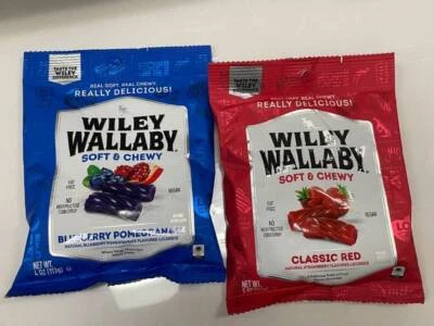 4 Bags Wiley Wallaby Strawberry Blueberry Pomegranate Licorice Soft Chewy Vegan