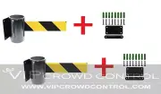2 PCS WALL MOUNT STANCHIONS, 96" BLACK YELLOW BELT, VIP CROWD CONTROL