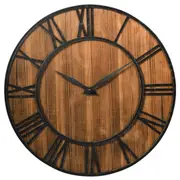 Costway Wood Round Wall Clock w/Large Roman Rumerals Silent No-Ticking Wall Clock Decor Brown