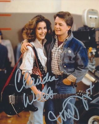 MICHAEL J FOX & CLAUDIA WELLS Photo BACK TO THE FUTURE 8x10 Autograph BAS #fenix