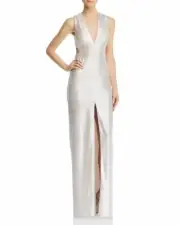 Aidan Mattox Champagne Silver foiled Knit fitted long dress size 4 6 8 CC