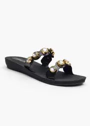 [Taking Shape] Taking Shape Strappy Gem Jelly Slide Size 39 in Black - Women's Shoes Black