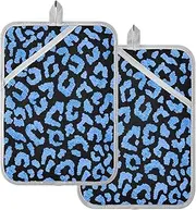 Pot Holders Blue Leopard Print Black Potholders for Kitchens with Pockets Cooking Hot Pads Oven Mitts 2 Pack