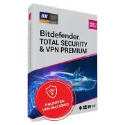 Bitdefender Total Security & Unlimited VPN 10 PC Devices 1 Year (CARD BY POST)