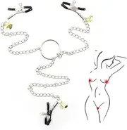 Adjustable Nipple Clamps with Three Clips, Bondage Nipple Clamps, Non Piercing Nipple Rings, Nipple Rings Breast Stimulation Toys, Nipple Clips Body Jewelry for Couple Flirting (C)